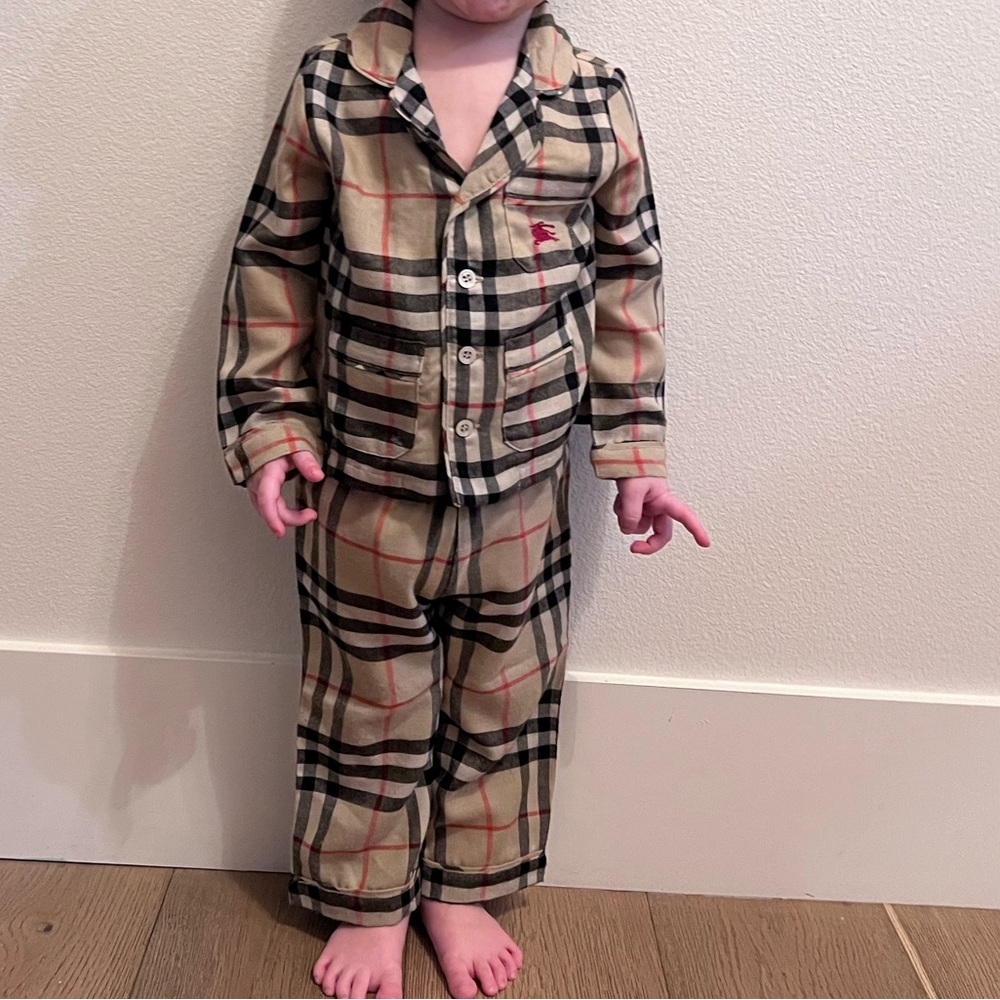 Burberry Beige Plaid Kids Matching Set with Black and Red Accents
